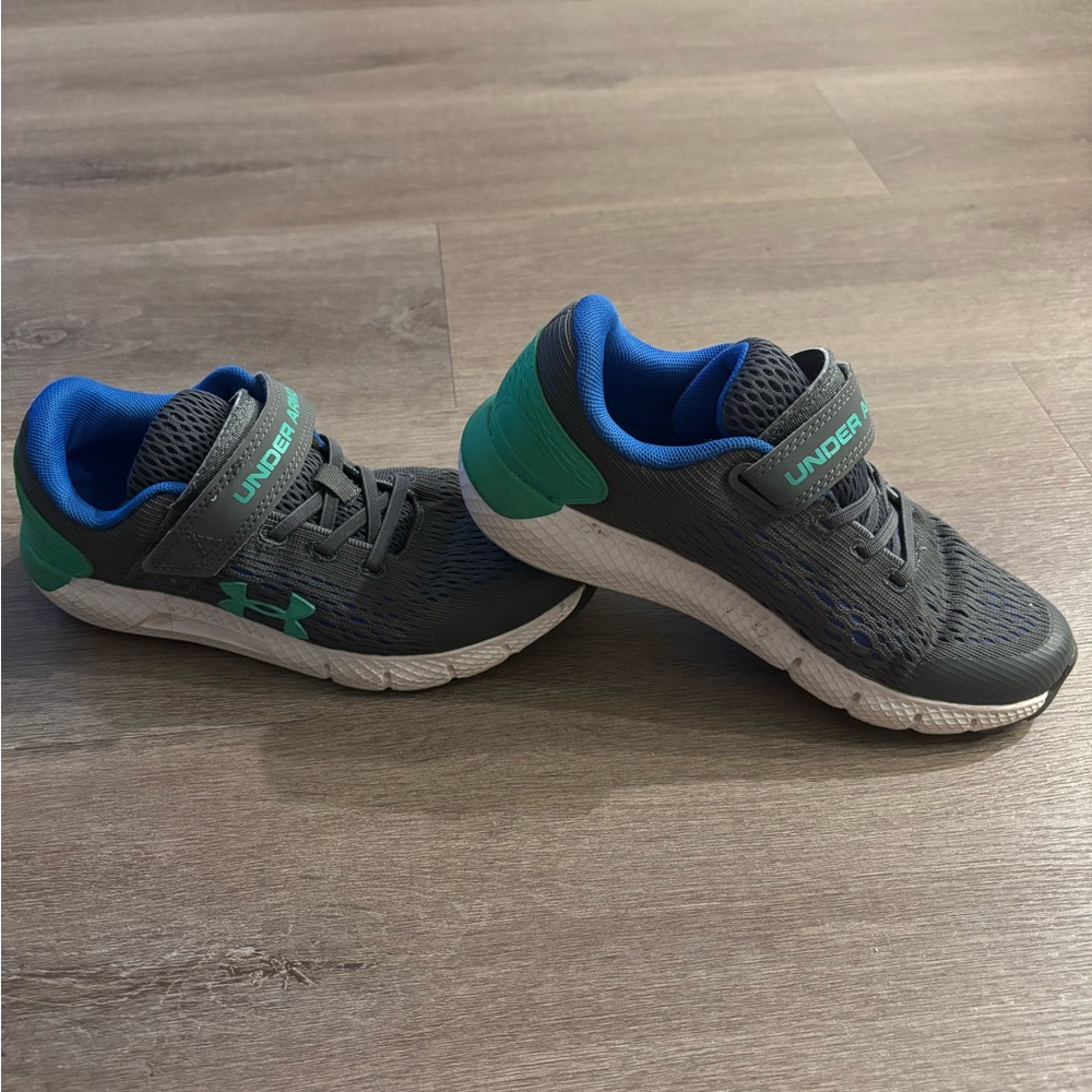 Under Armour Kids Gray Sneakers with Blue & Teal Accents